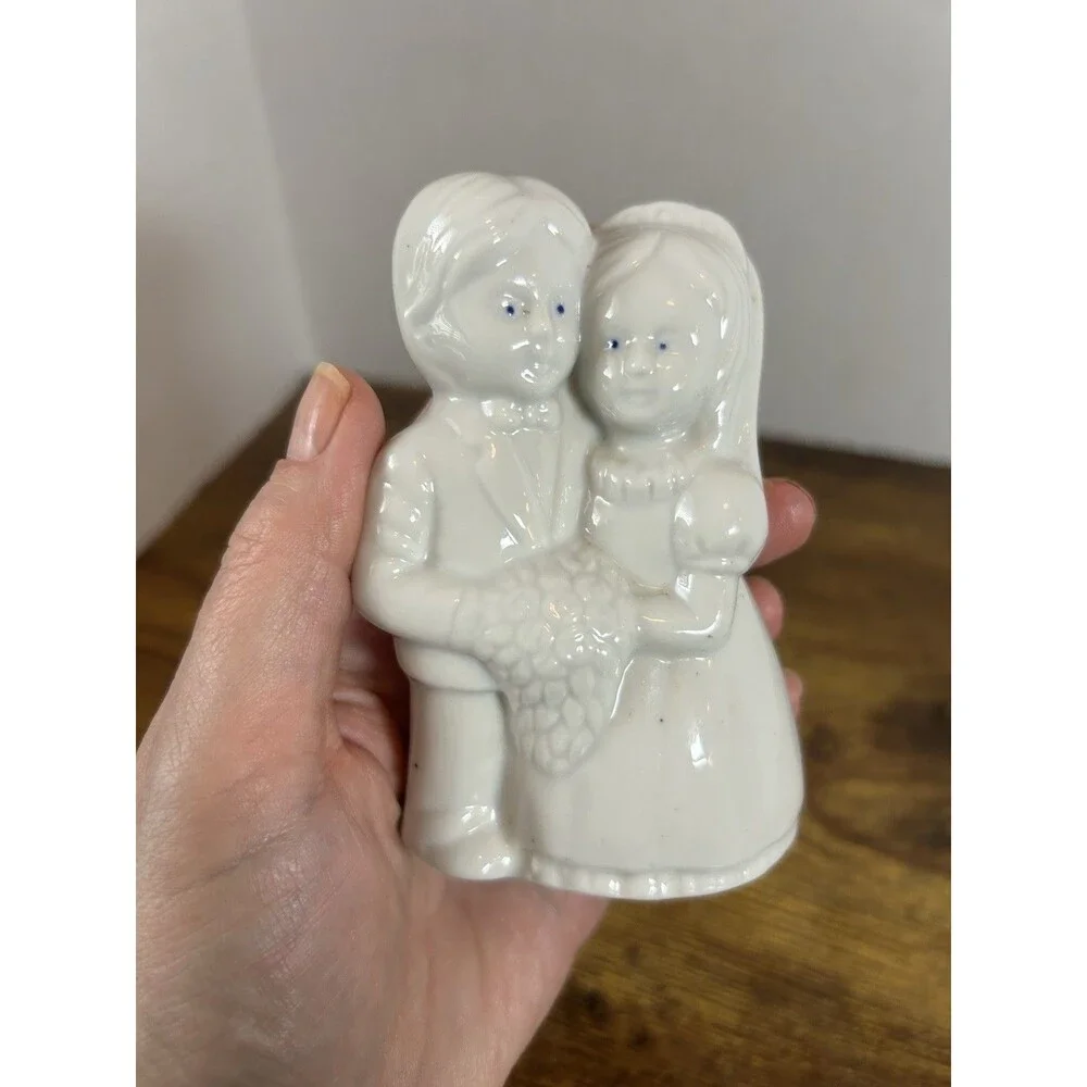 Vintage Ceramic Bride & Groom Wedding Bell White Porcelain Figurine Keepsake